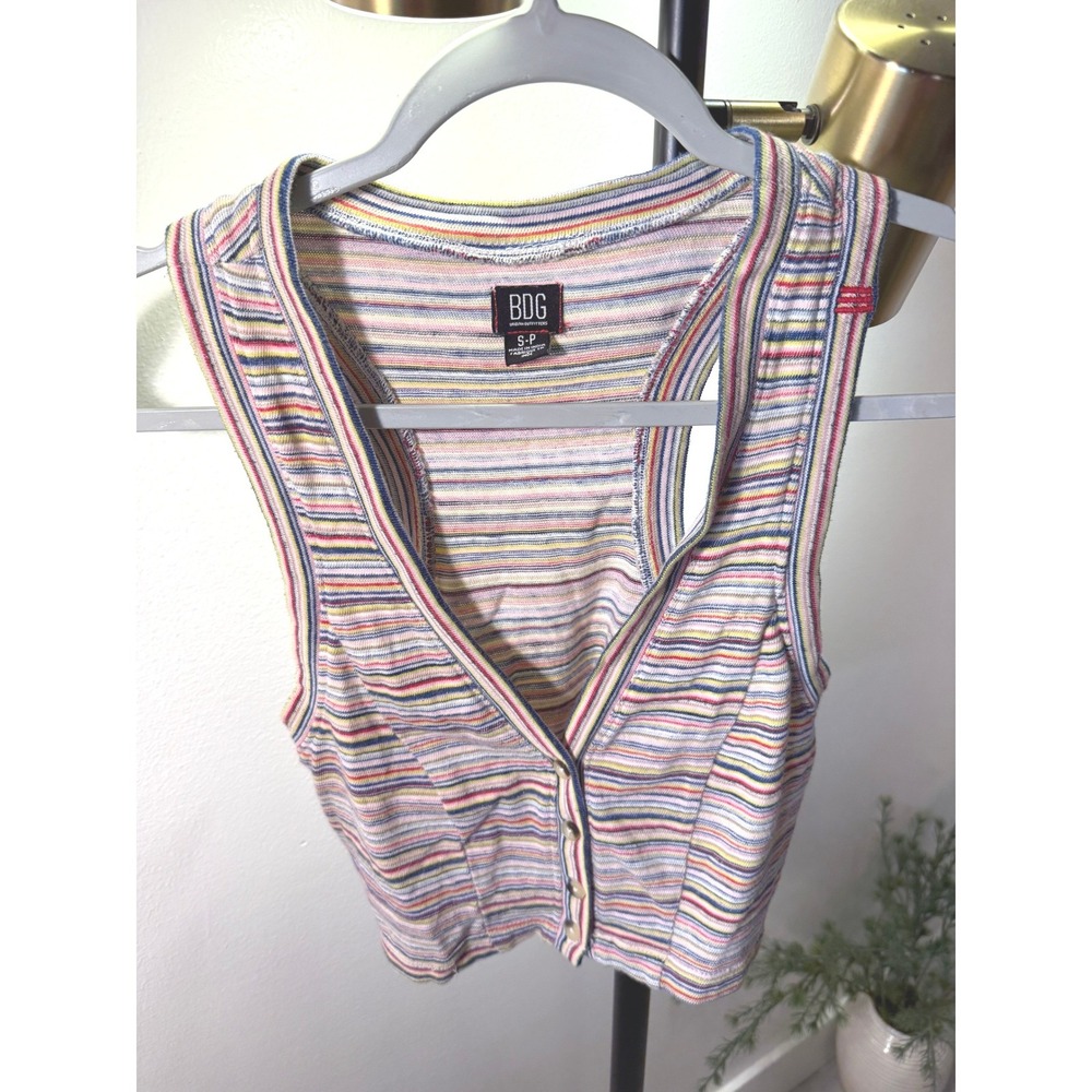 BDG tank vest striped summer skater grunge 70s button up retro feel jeans top sm